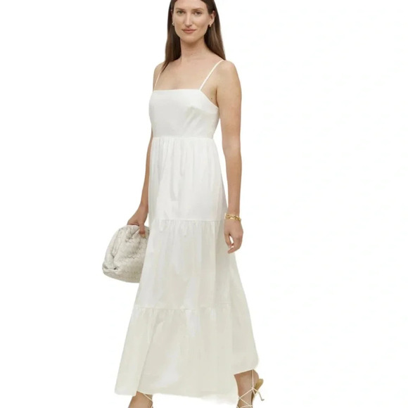 NWT Reformation East White Organic Cotton Tiered Midi Dress Size L - Picture 15 of 16